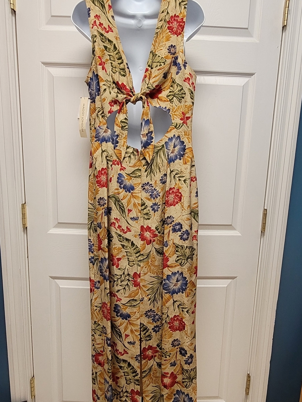Maggy London Silk Vintage Open Back  Floral Maxi Dress Size 14 - Picture 7 of 11